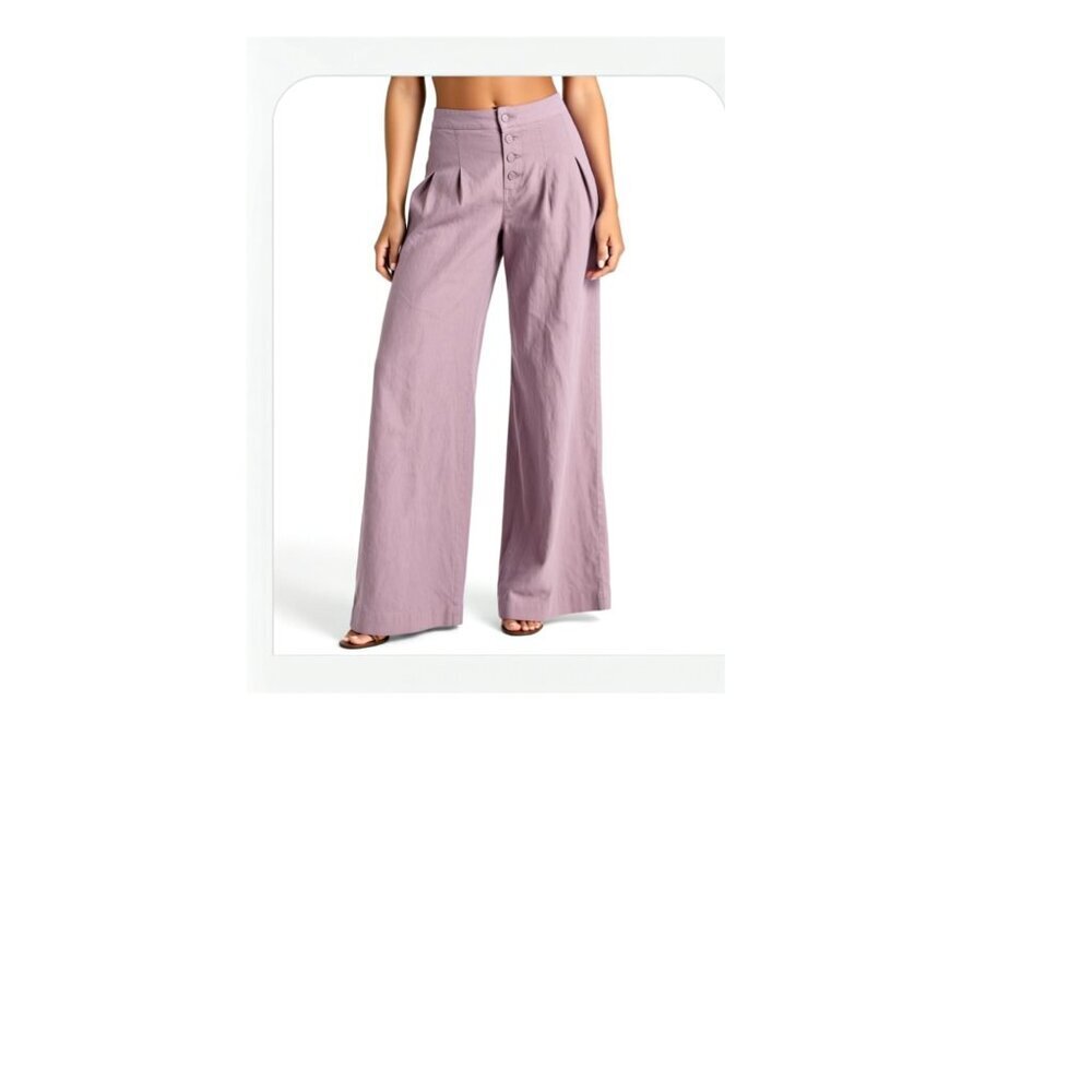 Rewash Wide Leg Linen Blend Cropped Pants Off White High Rise Button Front S